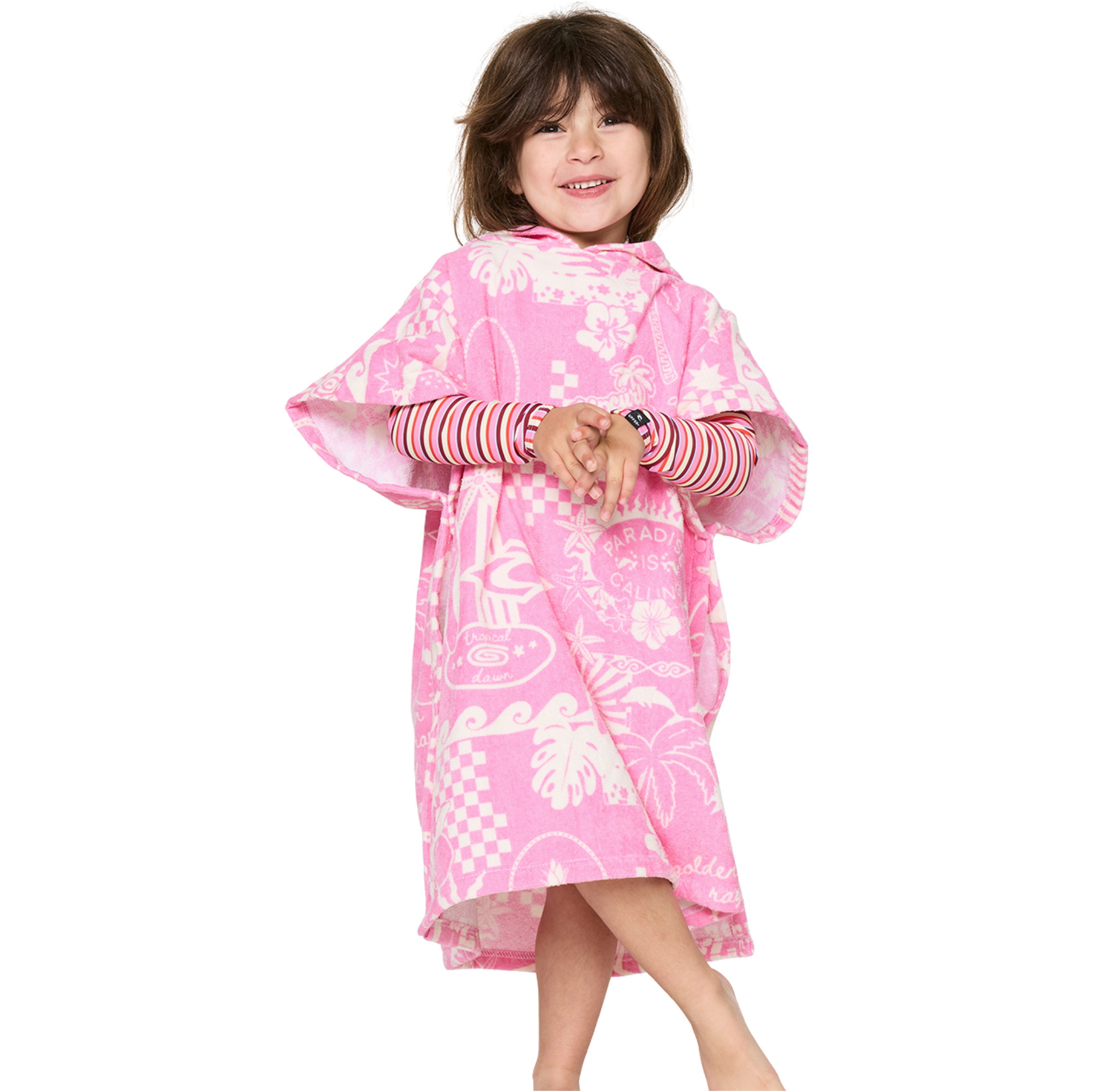 2026 Rip Curl Bambino Asciugamano Di Cotone Misti Snap Hooded 00AJTO - Naturale / Pink